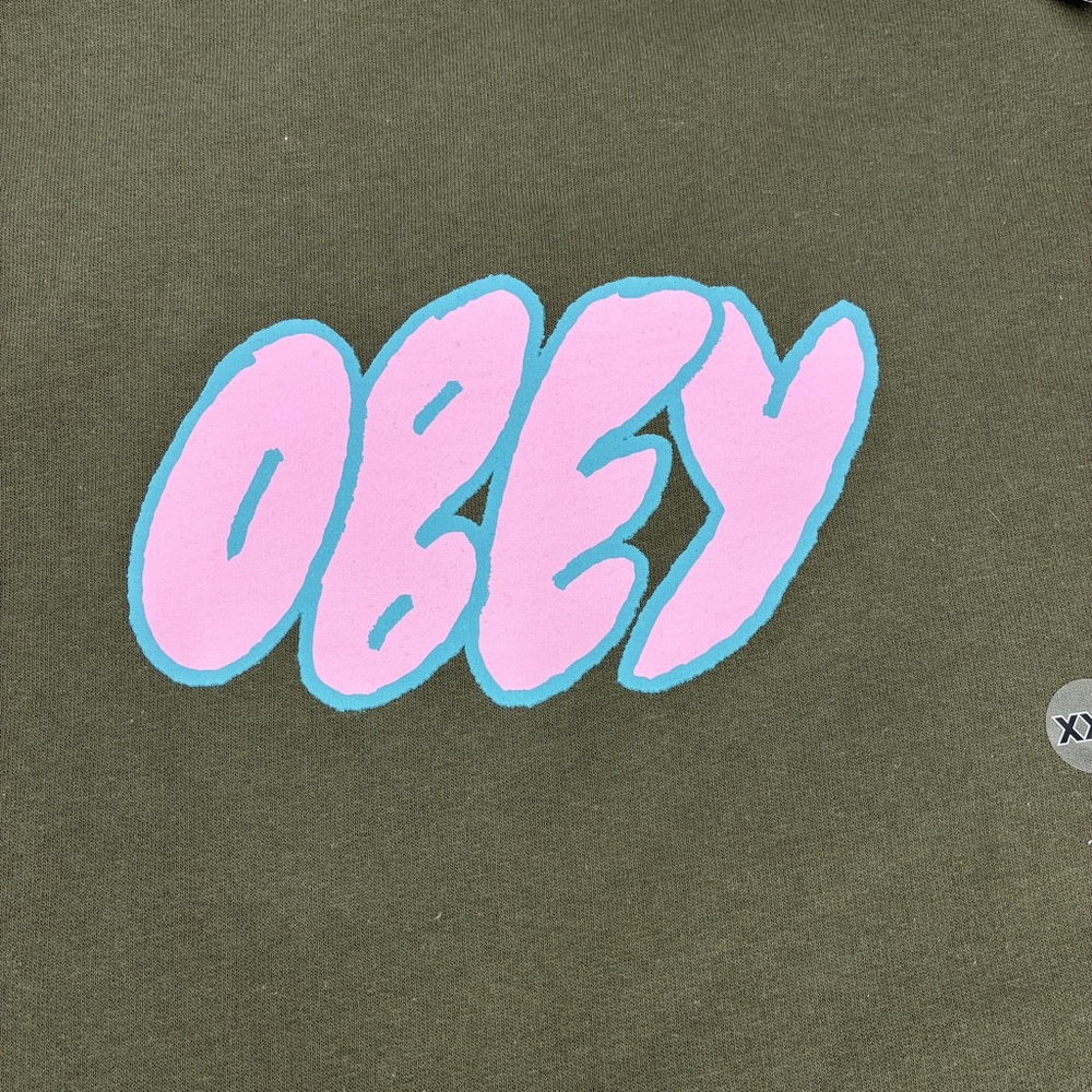 Obey Streetwear Mens Army Green Pink Bubble Cozy Sweatshirt Fleece Lined XXL NWT - Picture 2 of 6